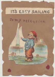 Vintage Home Made Valentine Card - Sailboat - Repurposed Brown Paper - John S