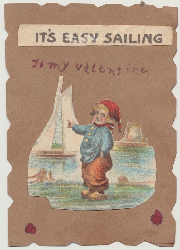 Vintage Home Made Valentine Card - Sailboat - Repurposed Brown Paper - John S