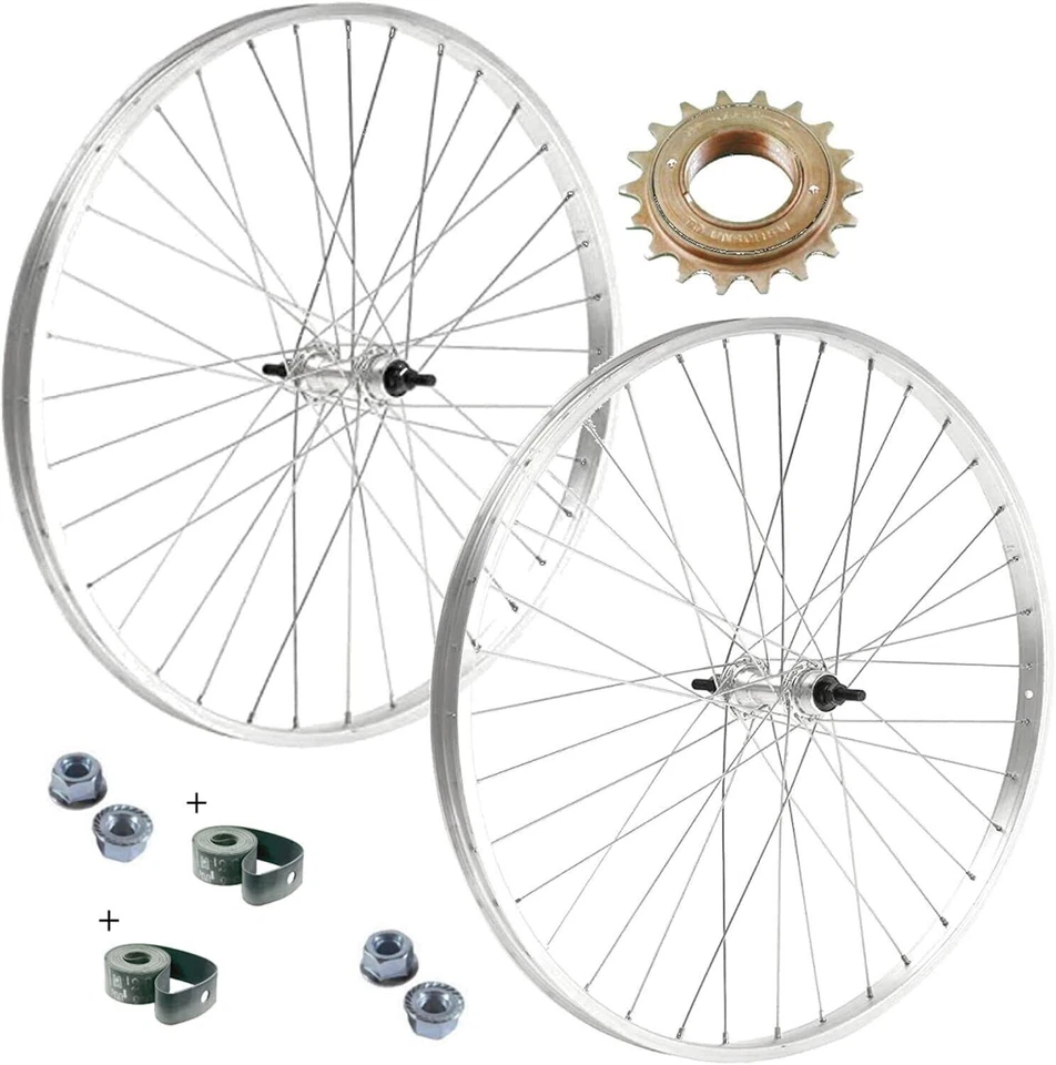 MADICKS Coppia Ruota Cerchio Anteriore + Posteriore 26" X 1. 3/8 Bici Pignone Rocchetto