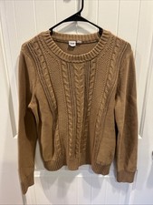 Gap Women's Light Brown Cotton Pullover Sweater Cable Knit Size Medium M EUC
