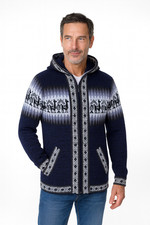 MEN HANDMADE ANDEAN ALPACA NAVY BLUE ZIP HOODIE SWEATER SZ M
