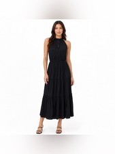 GAP Black Halter Midi Dress S Women Ruffle Neck Tiered Pleated Summer Wedding