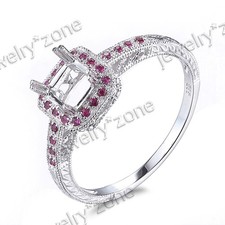 Sterling Silver 5x5mm Cushion or 6mm Round Semi Mount Real Ruby Engagement Ring