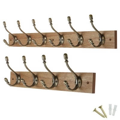 Viktorianische Wandgarderobenhakenleiste - Holz- & Messinghaken für Mäntel & Taschen