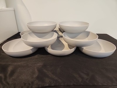Set of 12 Matte Gray Plastic Bowls - 8'' Lightweight Unbreakable Cereal Pasta Set