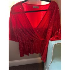 Grace Karin Shimmering Red Sequin Wrap Blouse