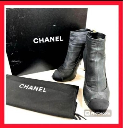 Chanel Short Boots Black Leather With Coco Mark Size 36 US About6 For Women thumbnail 13