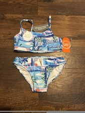 NWT Wonder Nation Girls Keyhole Bikini Tropic Beach Sea Palms Size XS 4-5 UPF 50