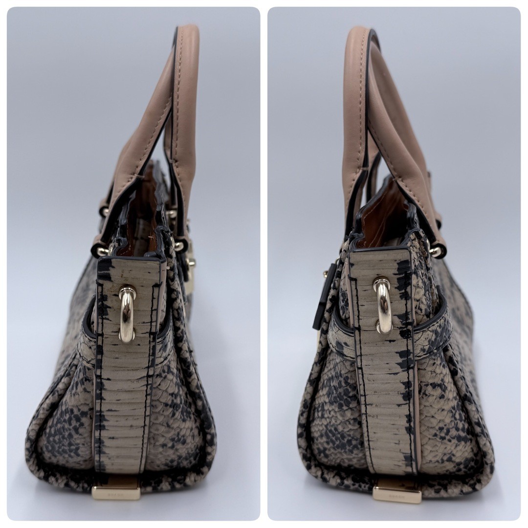 Coach Python Pattern Leather 2-Way Handbag Beige … - image 8