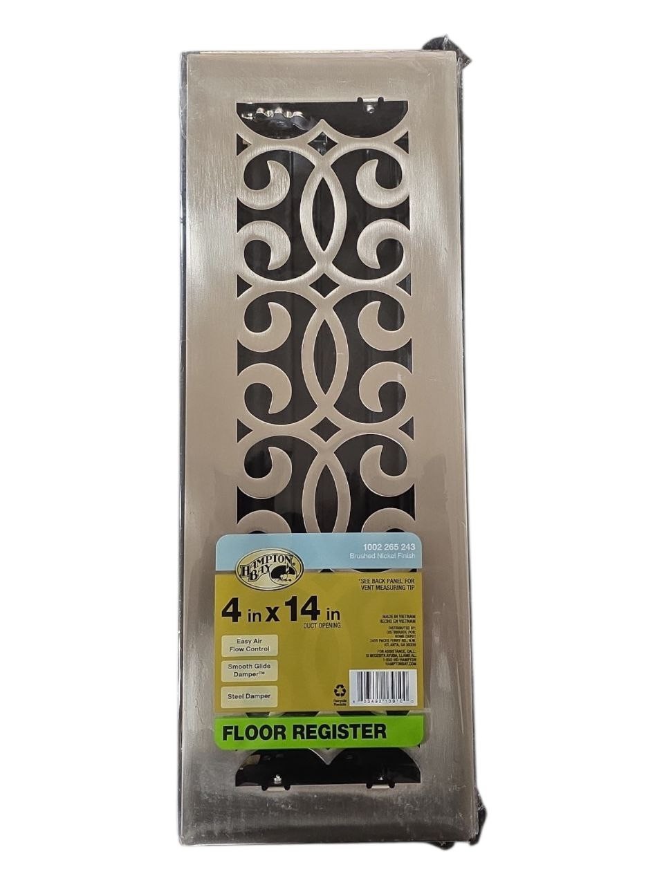 Hampton Bay Classic Scroll 4 in. x 14 in. Steel Floor Register in Brushed Nickel