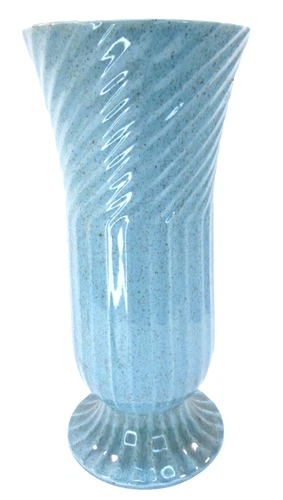 Red Wing Pottery Turquoise Blue Green Vase Tall Ribbed Pc 14" W Speckles M1526