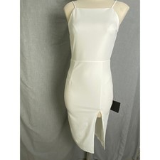 Lulus White Satin Midi Dress Backless Slit Holiday Party Formal S NWT