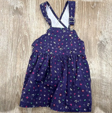 OshKosh B'gosh Girls Size 4T Purple Floral Cotton Overall Dress Buttons 976-9074