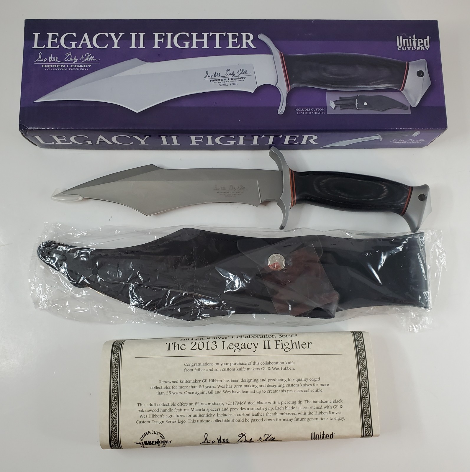 Gil and Wesley Hibben Collaboration Legacy II Fighter Knife with Leather Sheath