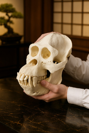 Exquisite Museum-Quality Sumatran Orangutan Pongo Abelii Skull Replica Sculpture
