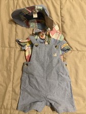 TOMMY BAHAMA 0-3M Pastel Plaid Three Piece Overall Spring Summer Set