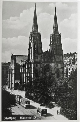 Postcard Stuttgart Marienkirche tram 1930