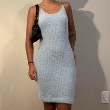 Almost Famous Blue Fuzzy Soft Midi Dress Small