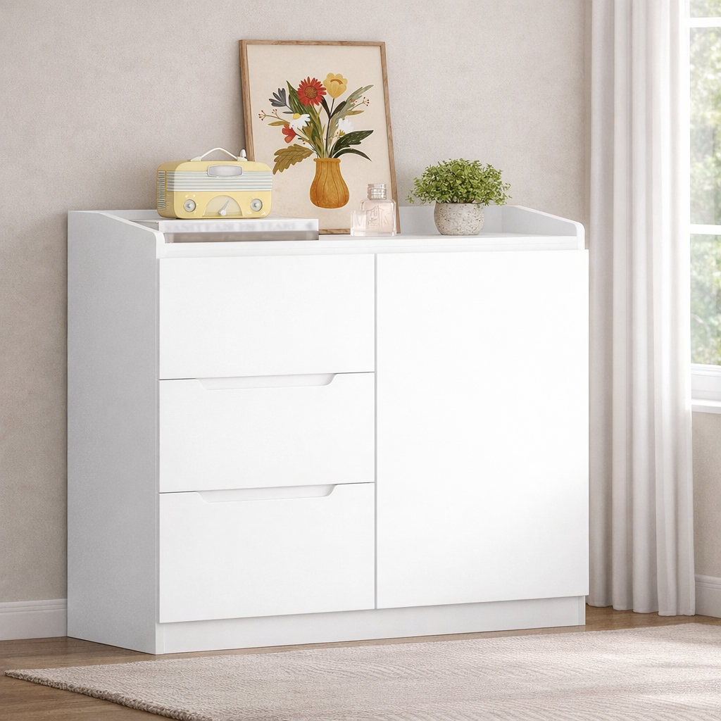 Chest of Drawers 80cm 3 Drawer Cabinet Storage Clothes Organizer White Wood