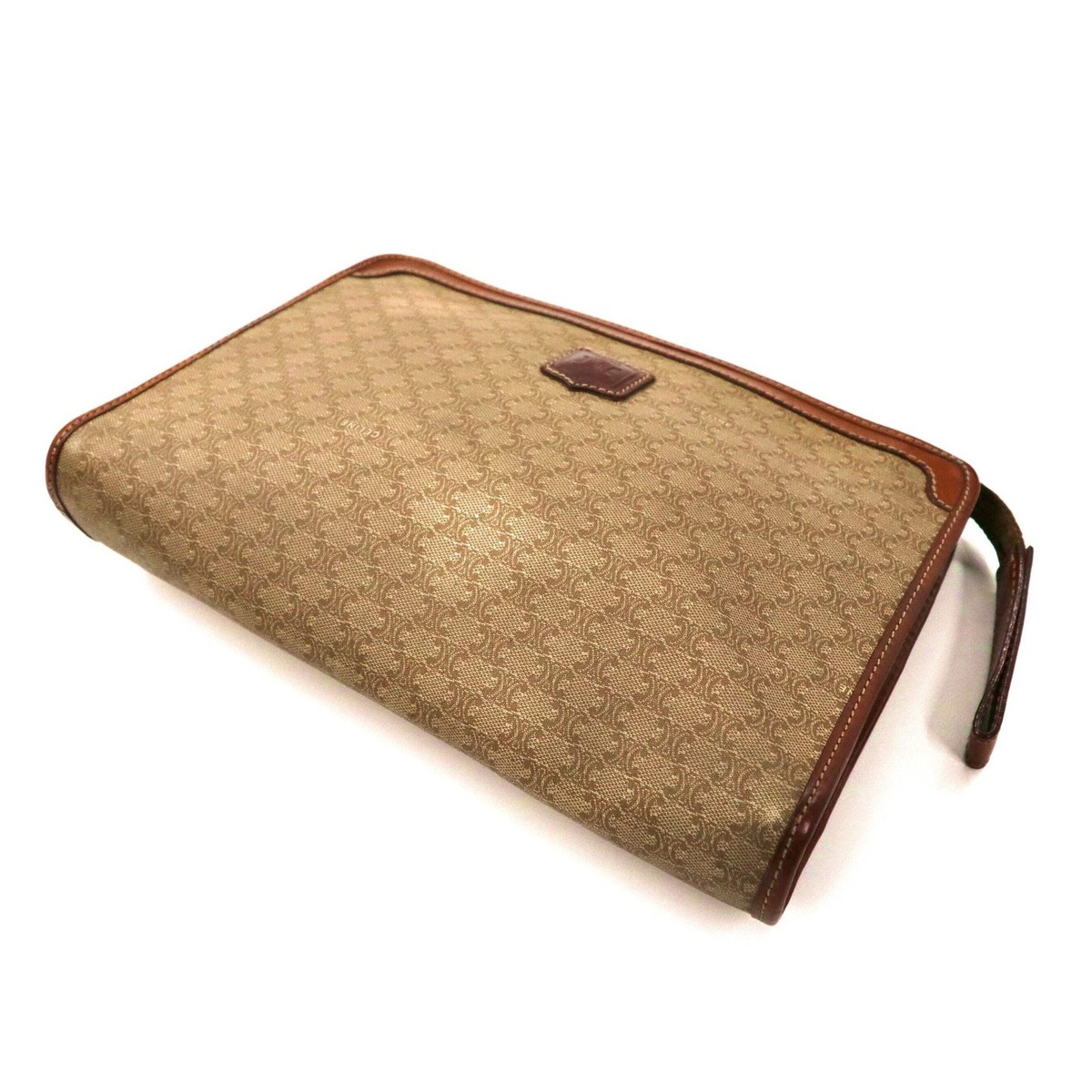 CELINE clutch bag beige leather riri zip Macadam pattern