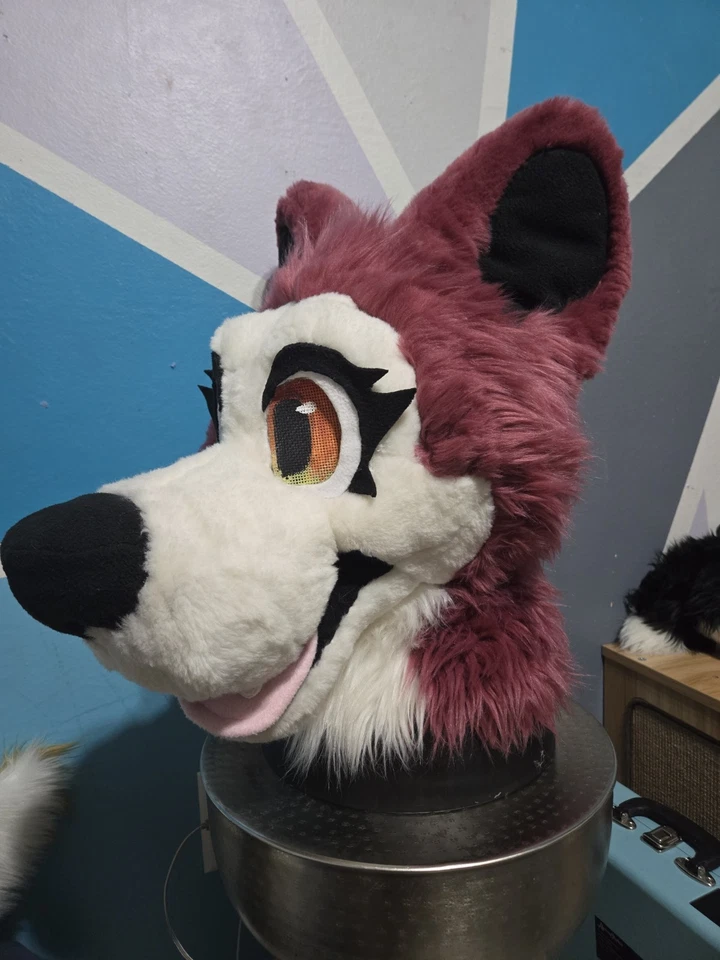 粉色哈士奇皮衣部分动物服装吉祥物头部和尾巴! — 第 2/4 张图片