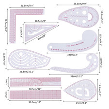 Fashion Clear Metric Sewing Ruler Set, French Curve Pattern Ruler Kit for Beg...