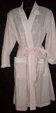 NWT MISS ELAINE COTTON POLY SEERSUCKER SHORT WRAP FRONT ROBE w TIE 303610 PNK S
