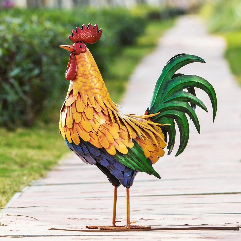 Multicolor Freestanding Rooster Sculpture - Perfect Outdoor & Indoor Accent - Image 4 of 4
