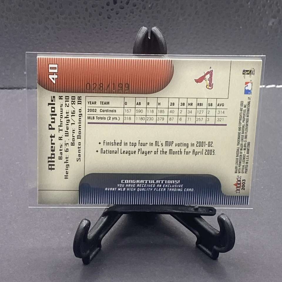 2003 Fleer Avant Albert Pujols Framed Black & White Parallel #28/199 - Image 2 of 2