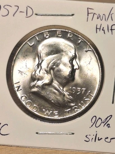 Nice UNC 1957 - D Franklin Half Dollar 90% Silver Some Spotting/Contact Marking