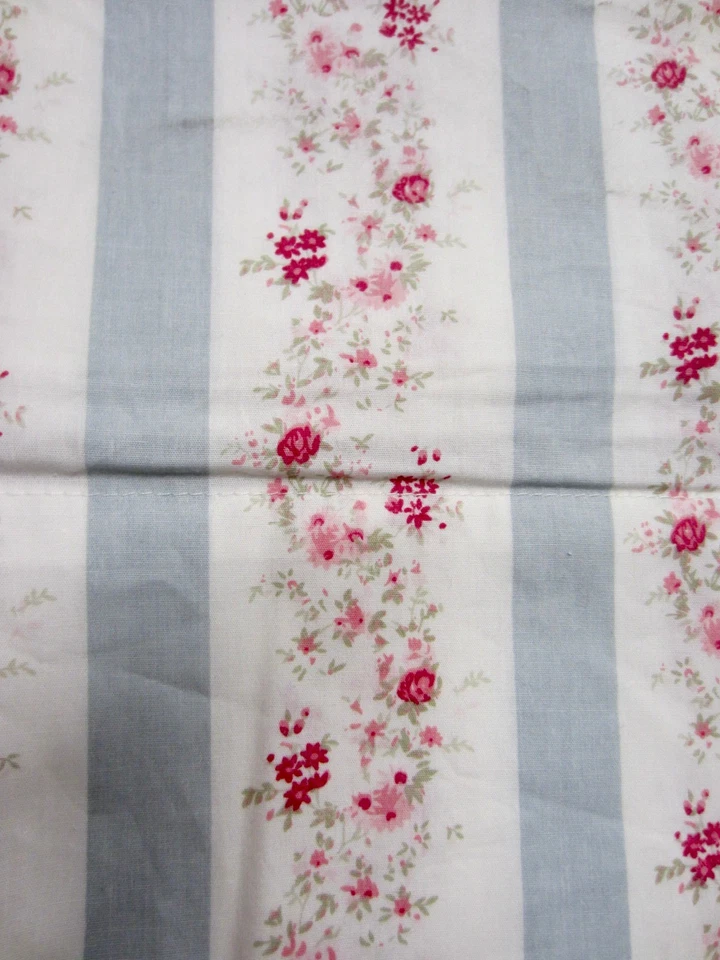 Set/3 SIMPLY SHABBY CHIC Blue Floral Stripe Balloon Cotton Roman Shades 58" W - Image 4 of 4
