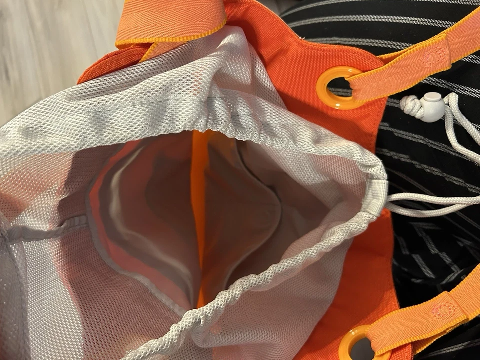 Nike Orange Tote Bag Gym Pool Beach Mesh Lining Drawstring Lightweight Swoosh - Image 3 of 4