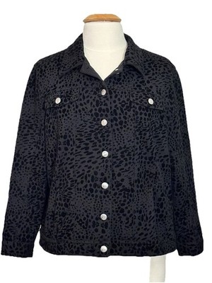 Allison Daley Black Animal Print Jacket Petite Large Jaguar Big Cat Mobwife Edgy