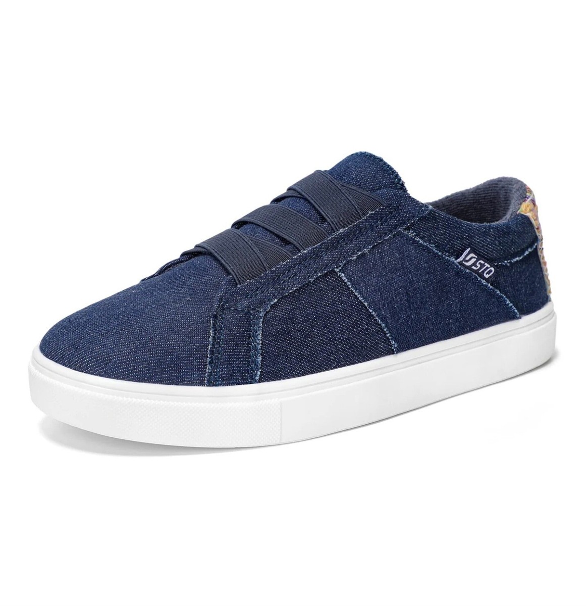 STQ Womens Slip on Trainers Cute Canvas Shoes Navy
