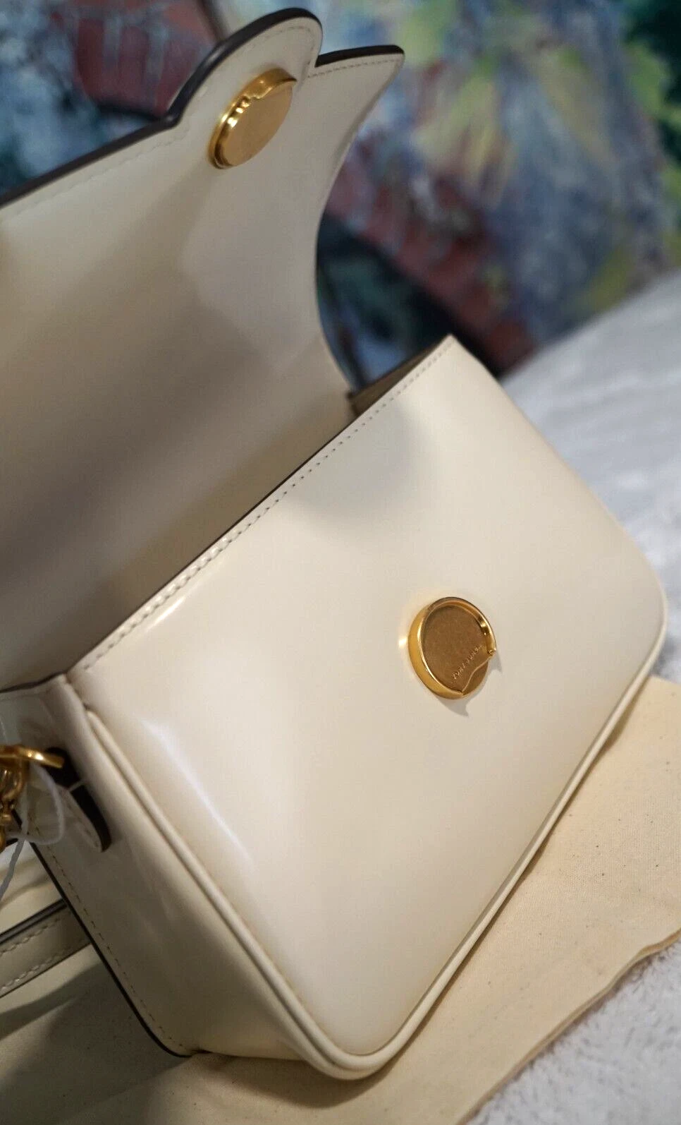 Borsa piccola Robinson Spazzolato in pelle con manico superiore nuova con etichette TORY BURCH CREMA CHIARO oro