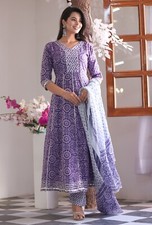Indian Bollywood Women Floral cotton Anarkali Kurta with paint with dupatta set