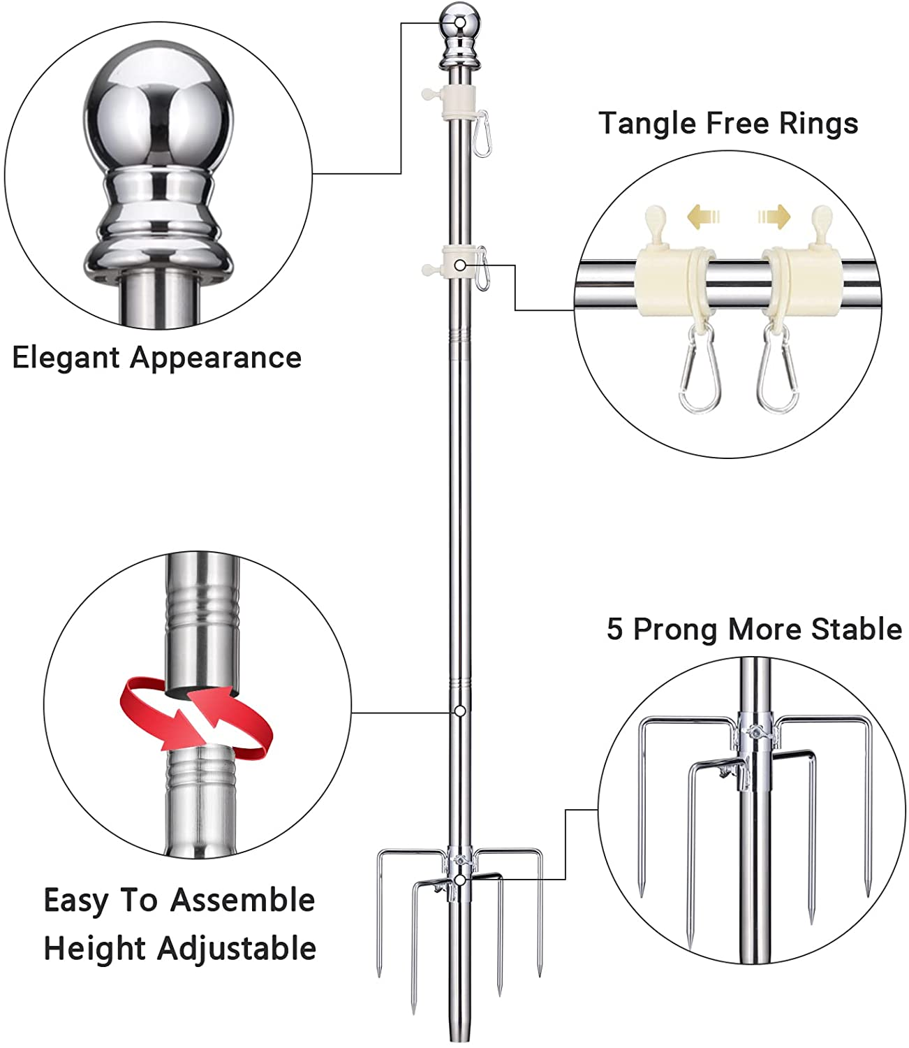 9 Ft Yard Flag Pole Kit Tangle Free Flag Pole for outside in Ground,Stainless eBay