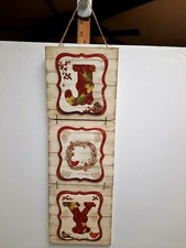 Christmas Wall Hanging JOY  3 6" Wood Squares 3d Painted Farmhouse Decor 18"