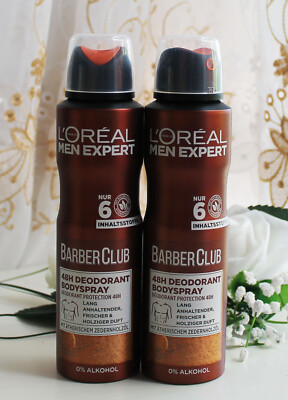 2x150ml L'Oreal Men Expert Barber Club 48H Deo Spray ätherische Zedernholzöl