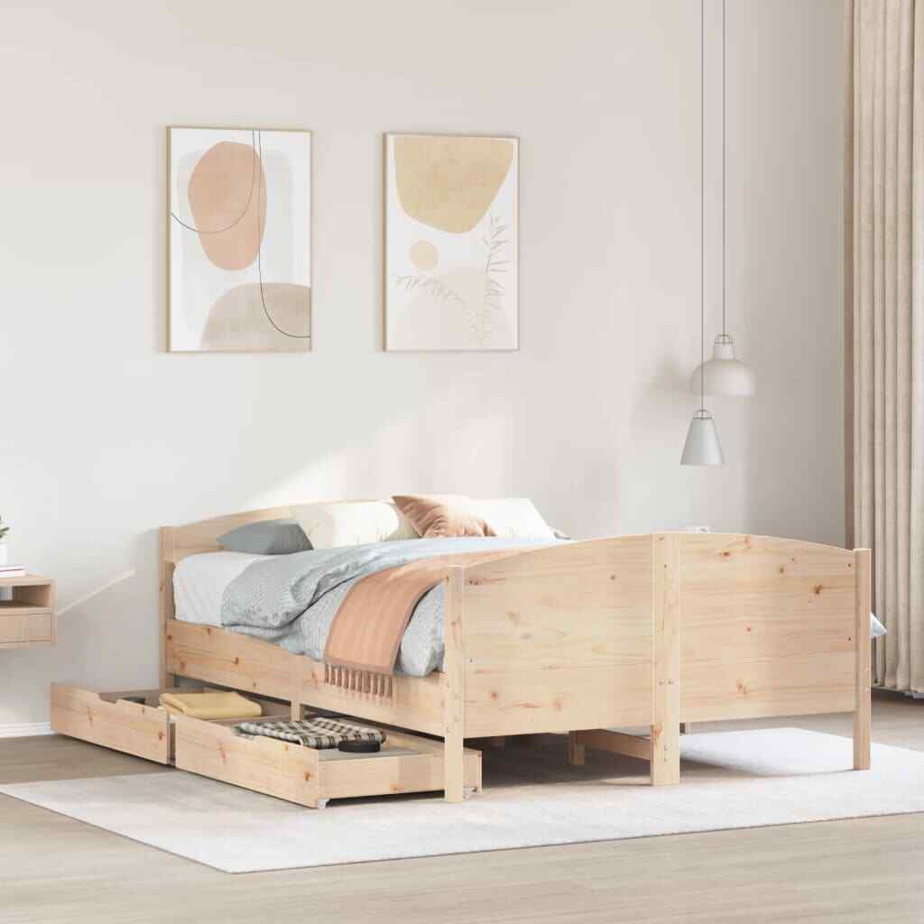 Letto senza Materasso 135x190 cm in Legno Massello di Pino