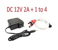 Security AC/DC 12-Volt 2A Power Adapter Supply and 1 to 4 Power Splitter Cable