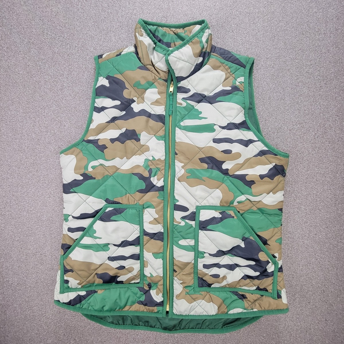 J Crew Mercantile S Green Camo Print Quilted Puffer Vest