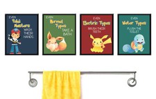 Pokemon Themed Bathroom Wall Art Print Hanging Picture Decor