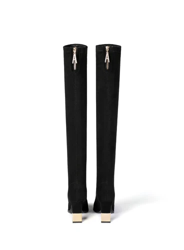 Overknee Socken Stiefel eckiger Absatz Schuhe Wildleder Damen spitz zulaufend hoher Absatz - Bild 11 von 25