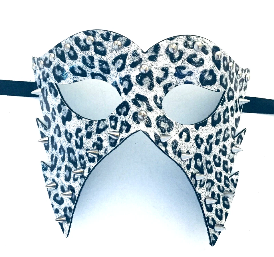 Mascarada Halloween Máscara de Ojos Cuero Fauk Estampado Animal con Tachuelas y Puntas Foto 3 de 4
