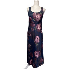 NWT Vince Night Garden Square Neck Midi Satin Slip Dress Size 2 Black Floral
