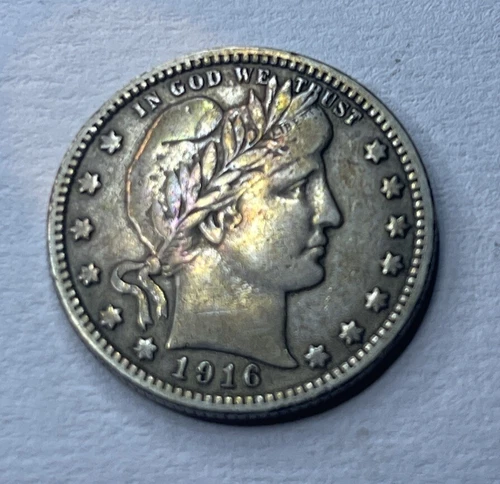 1916-D Barber Quarter 25 Cents Raw Silver Liberty Twenty Five Cent Coin XF 25c