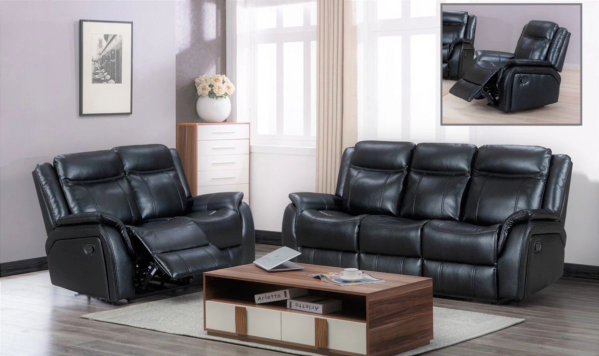 Black Leather Gel Recliner 3 Seater 2 Seater or Armchair Sofa Suite NEWBURY 311