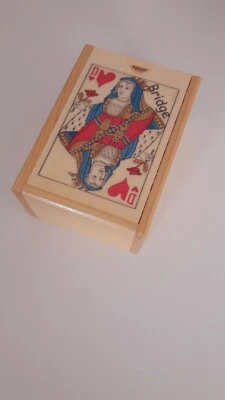 Jeu de Bridge + boîte bois décor "Dame de trèfle" - Photo 1/3