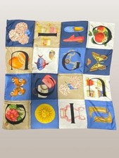GUCCI Silk Scarf Large Alphabet Multicolor Made in Italy Used